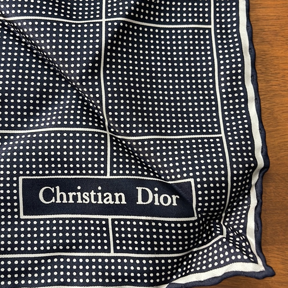 CHRISTIAN DIOR SQUARE BLUE AND WHITE SILK SCARF - Picture 2 of 6